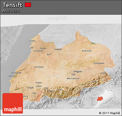 Satellite 3D Map of Tensift, lighten, desaturated