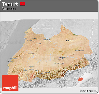 Satellite 3D Map of Tensift, lighten, desaturated