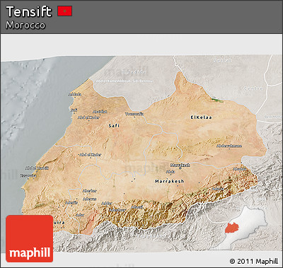 Satellite 3D Map of Tensift, lighten, semi-desaturated