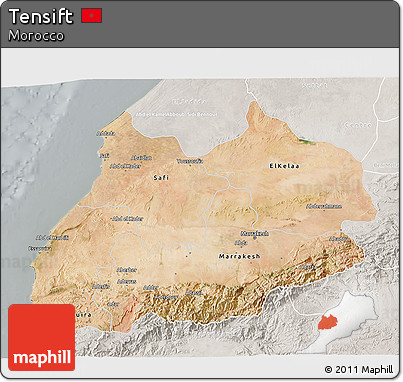 Satellite 3D Map of Tensift, lighten, semi-desaturated