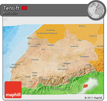 Satellite 3D Map of Tensift, political shades outside