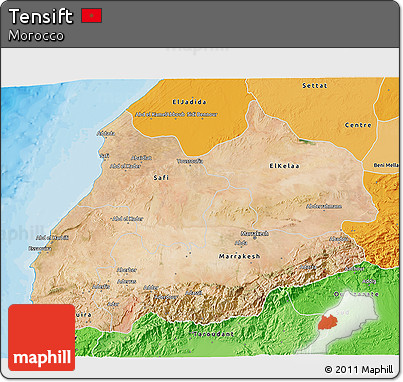 Satellite 3D Map of Tensift, political shades outside