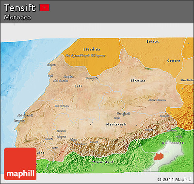 Satellite 3D Map of Tensift, political shades outside