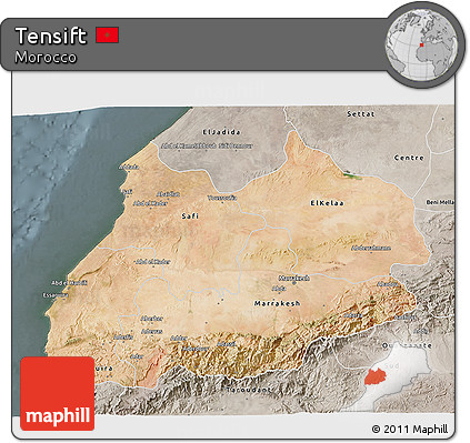 Satellite 3D Map of Tensift, semi-desaturated