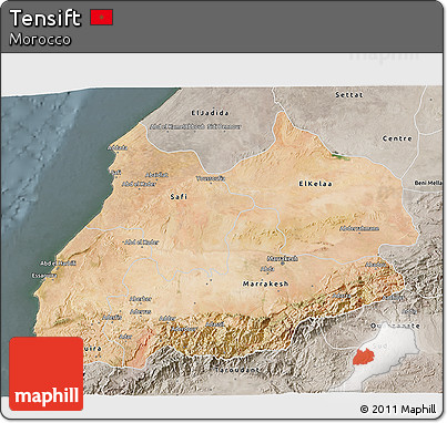 Satellite 3D Map of Tensift, semi-desaturated