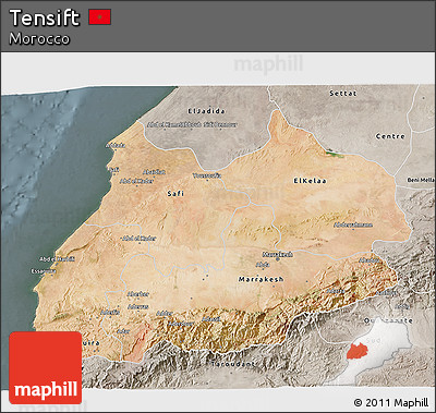 Satellite 3D Map of Tensift, semi-desaturated