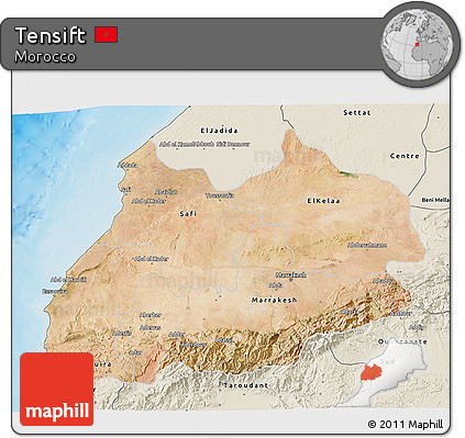 Satellite 3D Map of Tensift, shaded relief outside