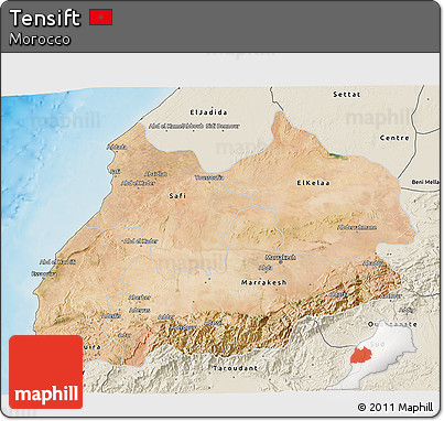 Satellite 3D Map of Tensift, shaded relief outside