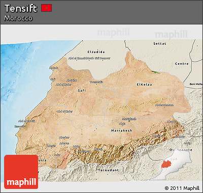 Satellite 3D Map of Tensift, shaded relief outside