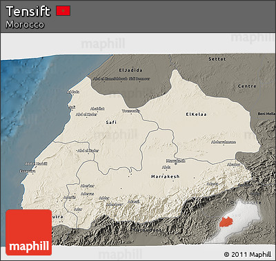 Shaded Relief 3D Map of Tensift, darken