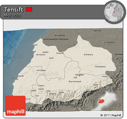 Shaded Relief 3D Map of Tensift, darken