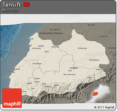 Shaded Relief 3D Map of Tensift, darken
