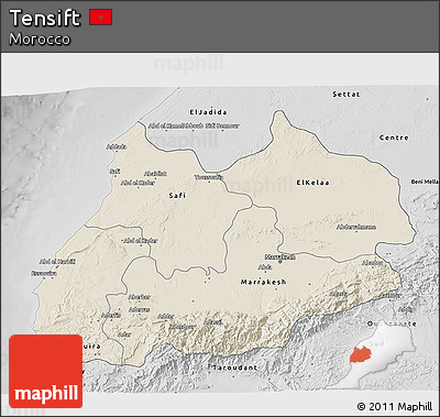 Shaded Relief 3D Map of Tensift, desaturated