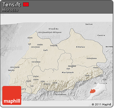 Shaded Relief 3D Map of Tensift, desaturated