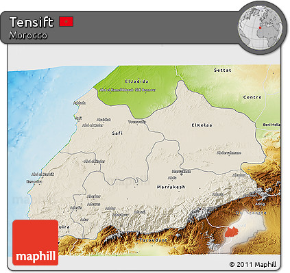 Shaded Relief 3D Map of Tensift, physical outside