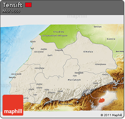 Shaded Relief 3D Map of Tensift, physical outside