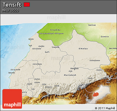 Shaded Relief 3D Map of Tensift, physical outside