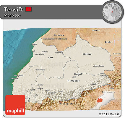 Shaded Relief 3D Map of Tensift, satellite outside