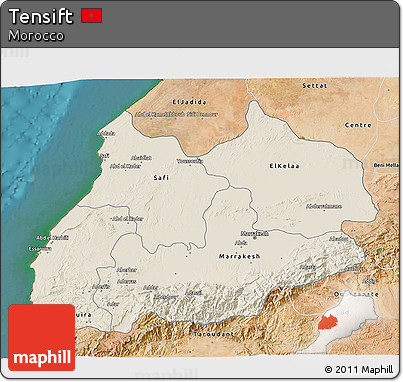 Shaded Relief 3D Map of Tensift, satellite outside
