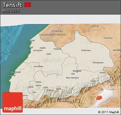 Shaded Relief 3D Map of Tensift, satellite outside