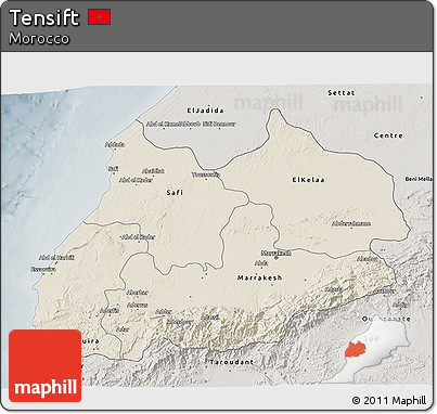 Shaded Relief 3D Map of Tensift, semi-desaturated