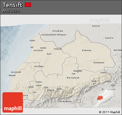 Shaded Relief 3D Map of Tensift, semi-desaturated