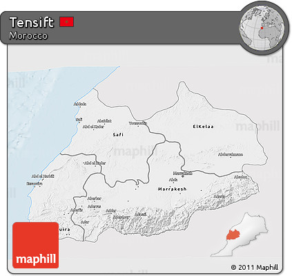 Silver Style 3D Map of Tensift, single color outside