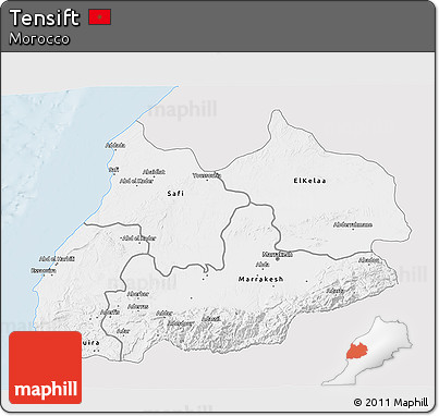 Silver Style 3D Map of Tensift, single color outside