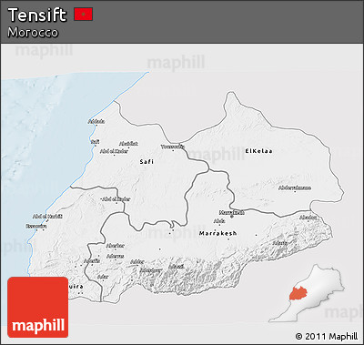 Silver Style 3D Map of Tensift, single color outside