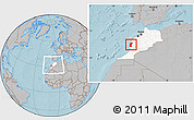 Gray Location Map of Essaouira, highlighted country, within the entire country, hill shading