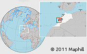 Gray Location Map of Essaouira, highlighted country, highlighted parent region, within the entire country