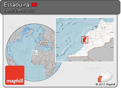 Gray Location Map of Essaouira, highlighted country, hill shading