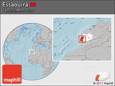 Gray Location Map of Essaouira, highlighted parent region, hill shading