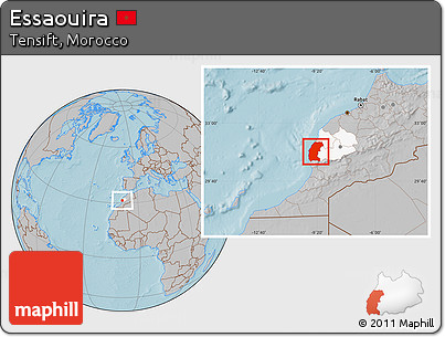 Gray Location Map of Essaouira, highlighted parent region, hill shading