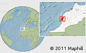 Savanna Style Location Map of Essaouira, highlighted country, hill shading