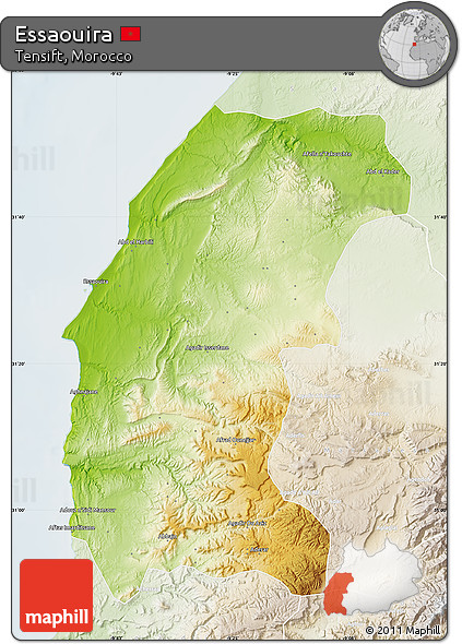 Physical Map of Essaouira, lighten