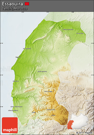 Physical Map of Essaouira, lighten