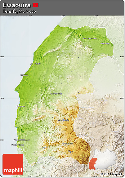 Physical Map of Essaouira, lighten