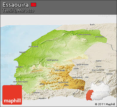 Physical Panoramic Map of Essaouira, shaded relief outside