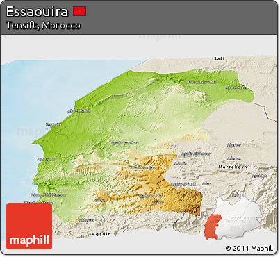 Physical Panoramic Map of Essaouira, shaded relief outside