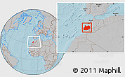Gray Location Map of Tensift, within the entire country, hill shading