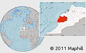 Gray Location Map of Tensift, highlighted country, hill shading