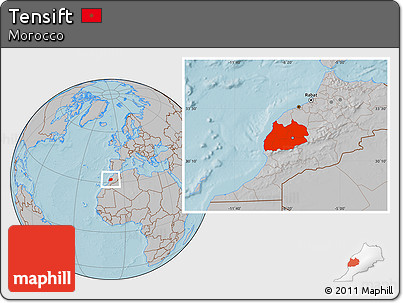 Gray Location Map of Tensift, hill shading