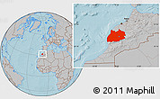 Gray Location Map of Tensift, hill shading