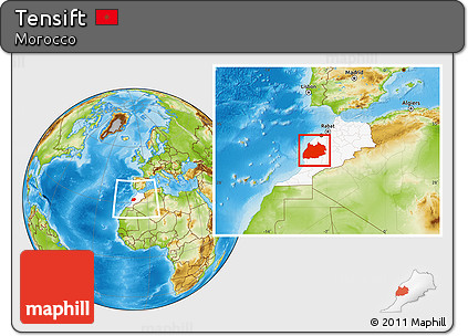 Physical Location Map of Tensift, highlighted country, within the entire country