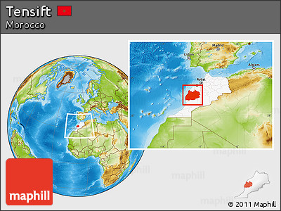 Physical Location Map of Tensift, highlighted country, within the entire country