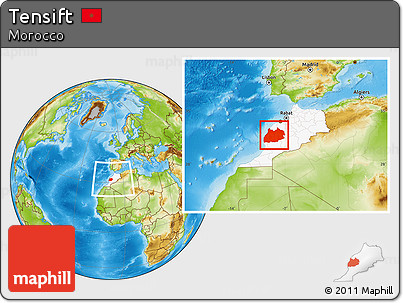 Physical Location Map of Tensift, highlighted country, within the entire country