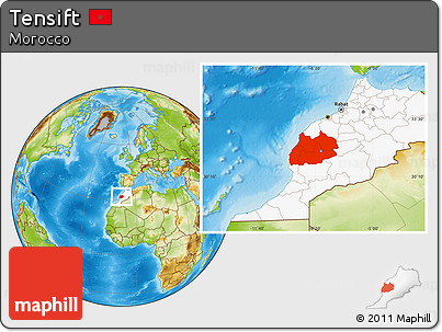 Physical Location Map of Tensift, highlighted country