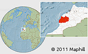 Savanna Style Location Map of Tensift, highlighted country, hill shading