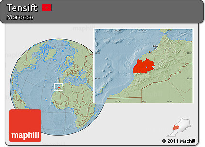 Savanna Style Location Map of Tensift, hill shading
